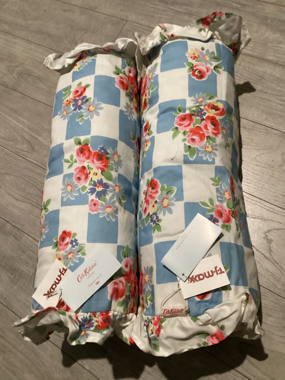 Cath Kidston Blue and White Check Floral Ruffle Accent Pillow Set